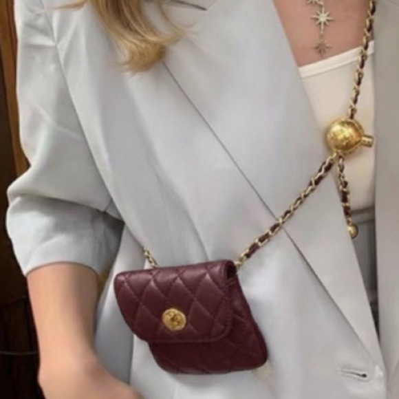 Burgundy Crossbody Chain Vegan Bag - Picture 3 of 3